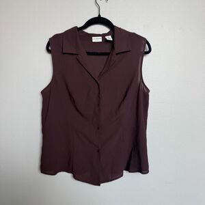 🍫 covington brown sleeveless button blouse